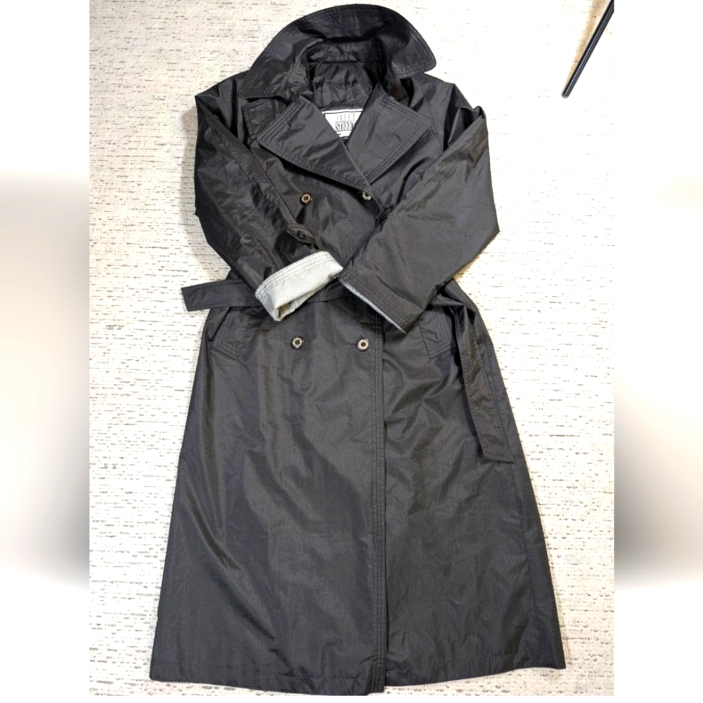 Vintage Fleet Street Black Trench Coat With Gingham Detail